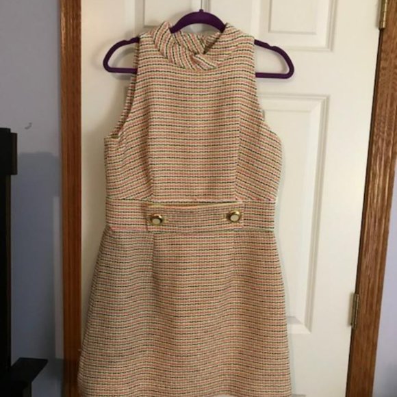 Milly of NY - Tweed Mock Neck Sleeveless Bright Citrus Colorful Mini/Midi Dress - Picture 2 of 15